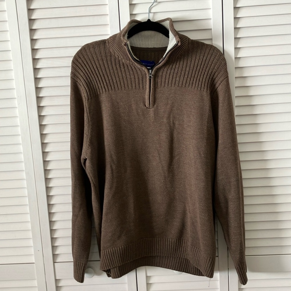 Simply Styled quarter‎ zip mocha brown sweater size L cotton blend